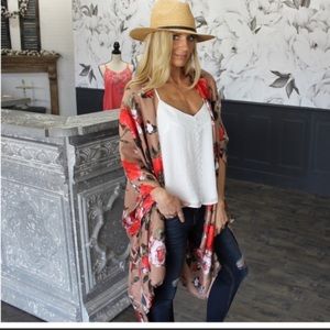 Infinity Raine Taupe floral (roses) Kimono, OS NWT